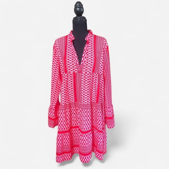 Dresses & Skirts - Elegant Red Geometric Long Sleeve Dress